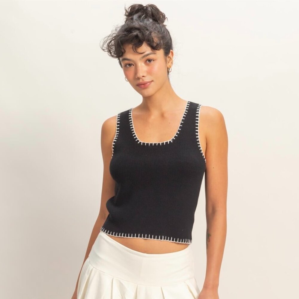 OUT OF THE ORDINARY BLACK CONTRAST STITCH TANK TOP